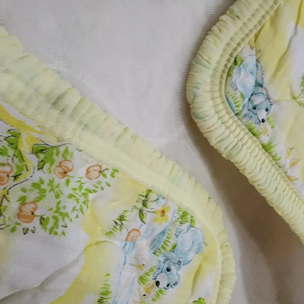 Vintage Dundee Mills Baby Blanket Quilted Yellow Nursery Bear Bunny 35x42